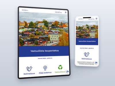 Talonmaalaus website shown on a tablet and phone
